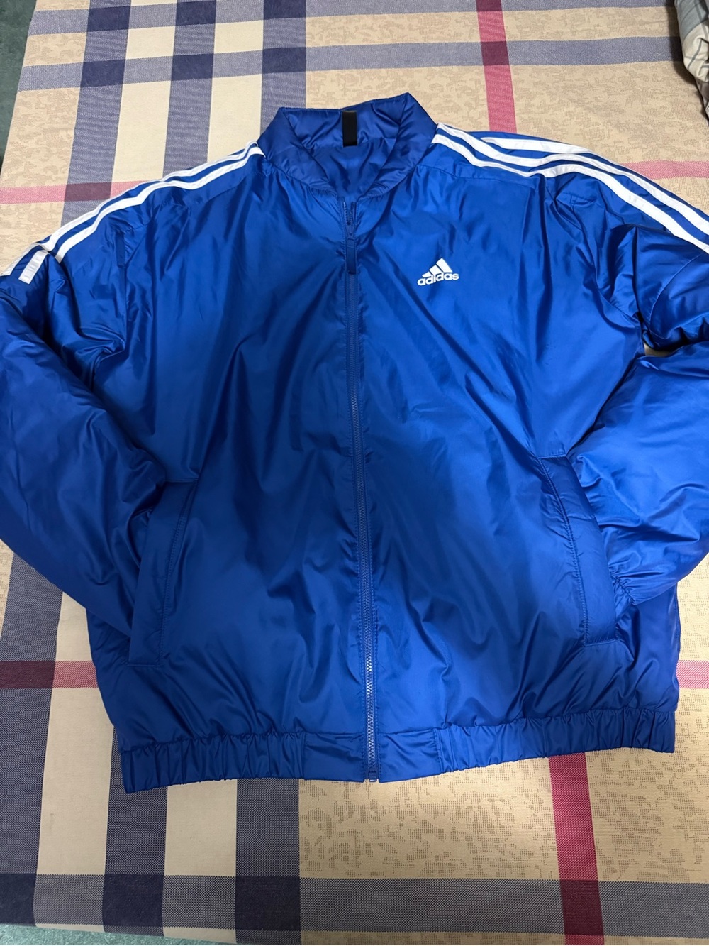 adidas Royal Blue Puffer Jacket with White 3-Stripes
